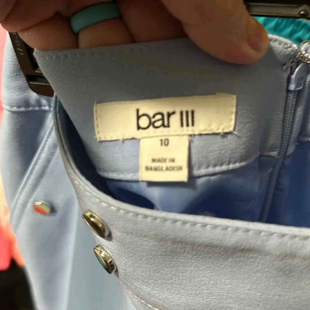 Bar III Lined Periwinkle Blue Skirt Knee silver accents and pockets zips size 10 - Picture 5 of 6